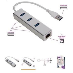 ADAPTADOR - USB 3.0 PARA ETHERNET GIGABIT + 3 PORTAS USB
