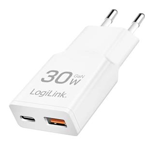 LOGILINK PA0348 - CARREGADOR 30W GAN USB-C (PD) + USB-A (QC)