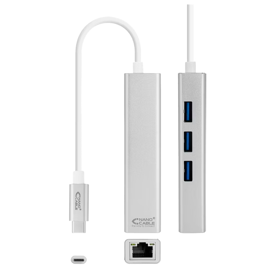 ADAPTADOR - USB-C P/ ETHERNET GIGABITE + 3 PORTAS USB PRATA ADAPTADOR - USB-C P/ ETHERNET GIGABITE + 3 PORTAS USB PRATA