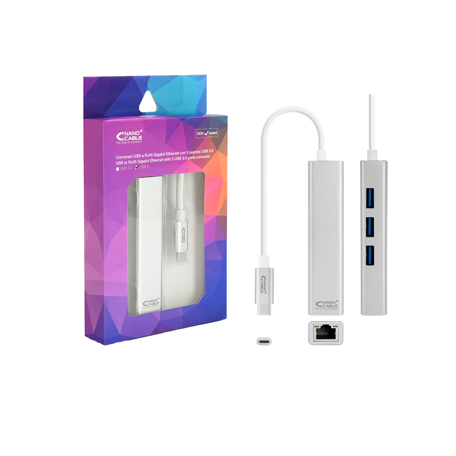 ADAPTADOR - USB-C P/ ETHERNET GIGABITE + 3 PORTAS USB PRATA ADAPTADOR - USB-C P/ ETHERNET GIGABITE + 3 PORTAS USB PRATA