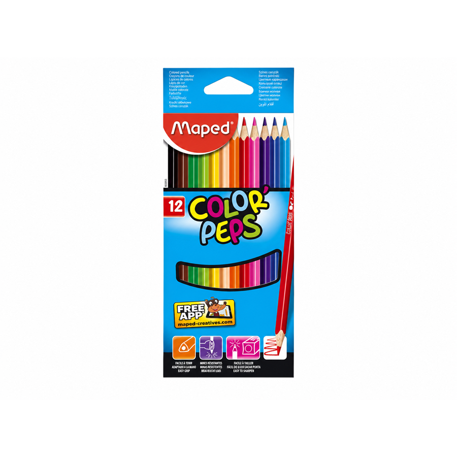 LÁPIS COR 12UN CX CARTÃO MAPED PEPS LONG 20CM